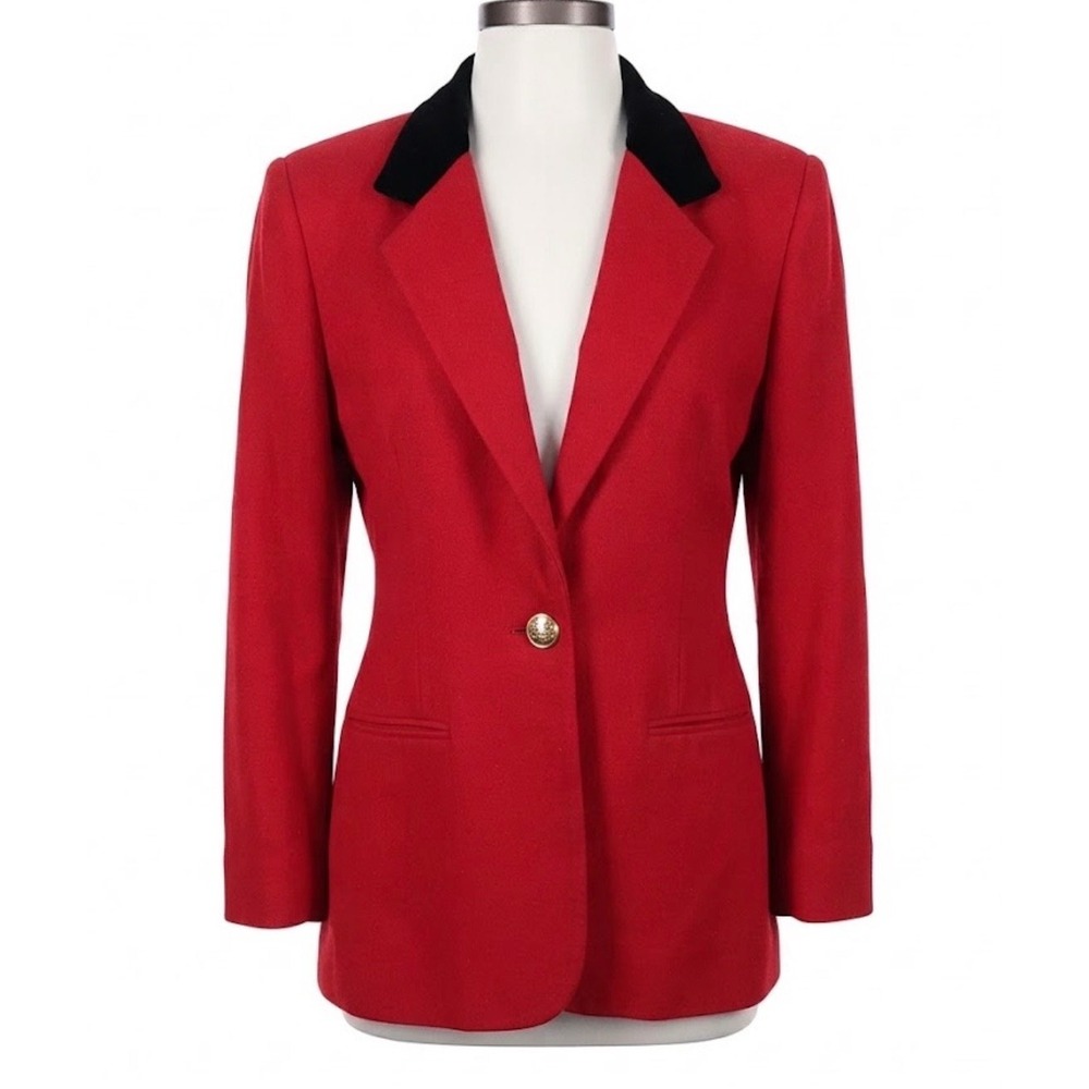 Sag Harbor Vintage Red Wool Blazer Black Velvet Collar Dark Academia Size 12